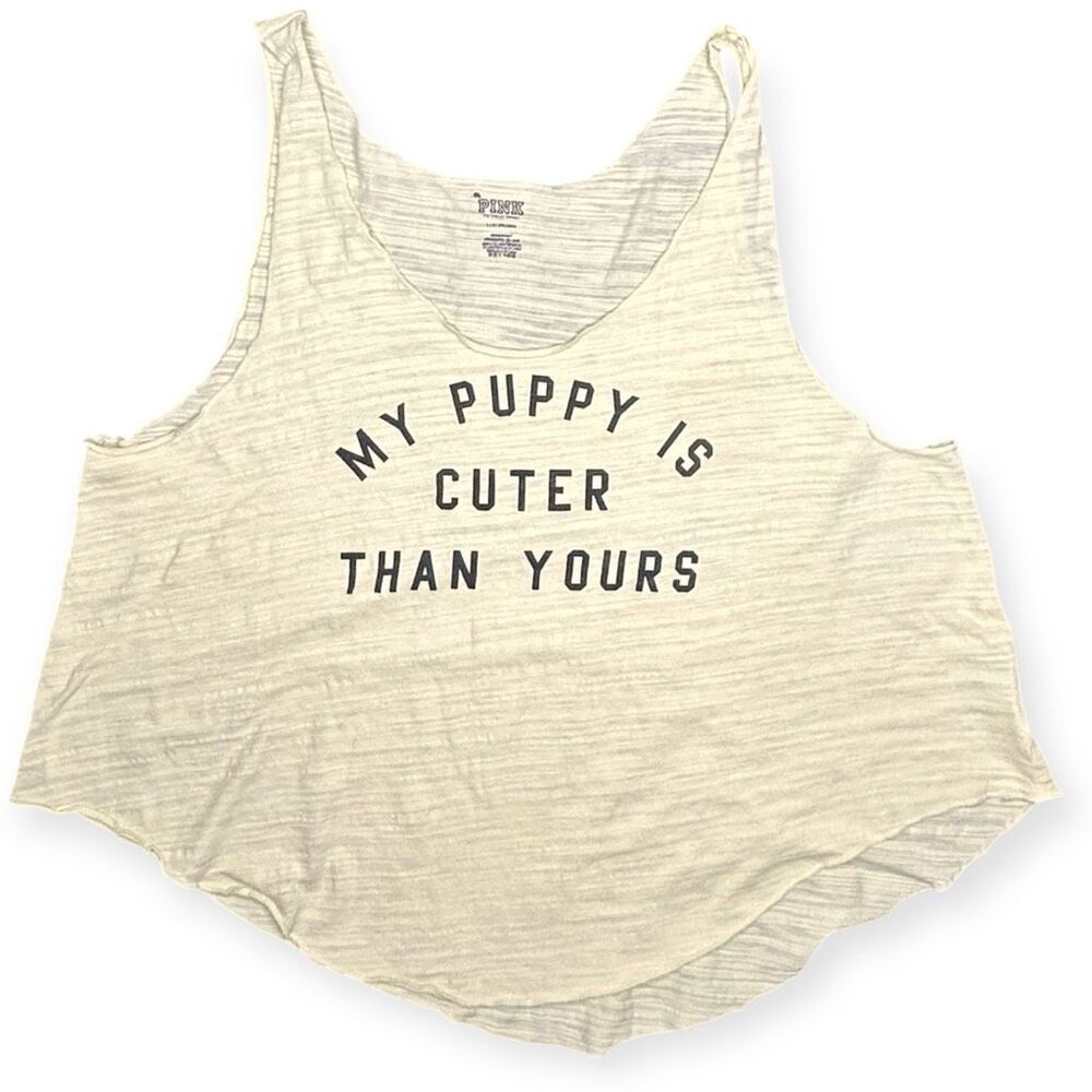 PINK VICTORIA’S SECRET Women’s Yellow “My Puppy Is Cuter Than Yours” Sleep Tank